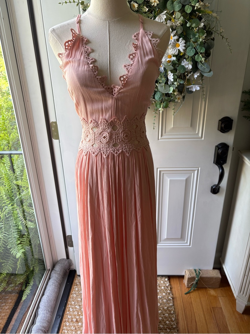 Lulu's Blush Pink Lace-Trim Maxi Dress